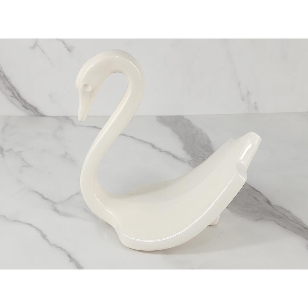 Swan Sculpture Figurine Ceramic 7 1/2" Art Decor 1977 Dish Soap Towel Holder Vtg